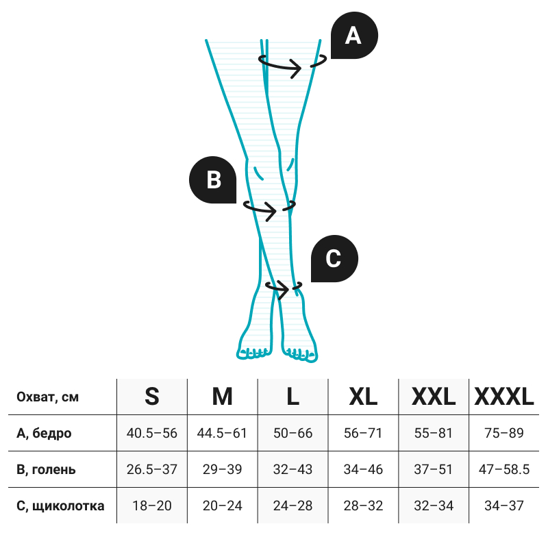 таблица размеров VENOTEKS CLASSIC таблица размеров VENOTEKS CLASSIC